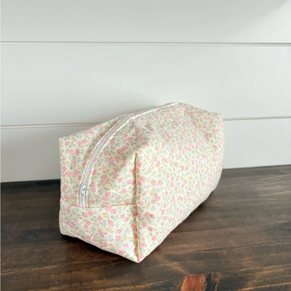 Handmade Flower Print Cosmetic Make Up Bag Sz OS